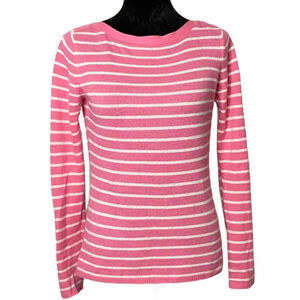 Peck & Peck cashmere long sleeve pink white stripe sweater size small